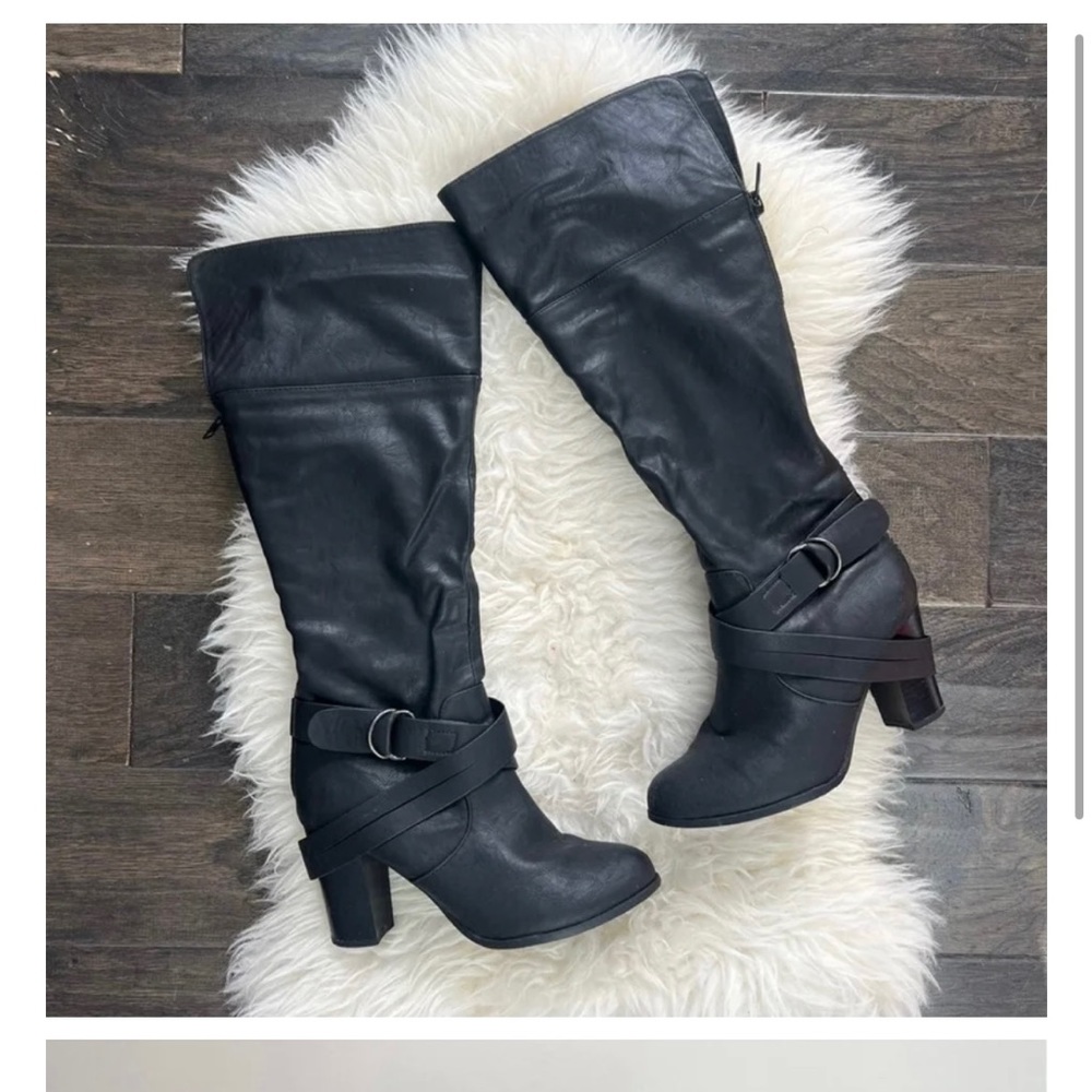 Faux Leather Heel Boots